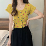 Fongt Bubble BM Broken Flower T-Shirt New Short Ins Lace Korean Version Sweet Renoval Sweet Sleeve