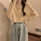 Fongt Women's Thin Outer Summer 2023 New Long-Sleeved V-Neck Coat Sunscreen Short Knitted Early Autumn Coat
