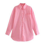 Trendy Women's Shirt Spring New Candy Pocket Long-Sleeved Button Cardigan Lapel Blouse-Outfit