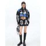 Bomber Woman Varsity Jacket Detachable Black Oversize Racing Motorcycle Leather Baseball Jacket Long Sleeves Coat