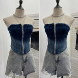 Fongt Shooting 2025 Spring And Summer New Trend Hair Edge Gradient Design Brush Denim Zipper Shirt Vest 2701