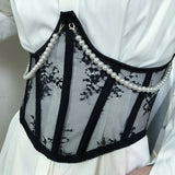 Fongt Autumn New Short Gentle Lace Pearl Waist Seal Fish Bone Strap Decorative Waist Seal Outside
