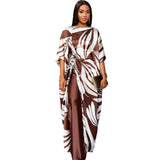 Fongt Printed Pantyhose Kit Rope Tie With Loose Blouse And Casual Broad Leg Pants Two-Piece Set