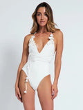 Deep V Solid-Color One-Piece Swimsuit Women 2025 New Back-To-Back Sexy One-Piece Swimsuit