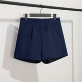 Fongt And Summer Slim Show Thin Shorts Female Blue New 2024 Korean Version Design Sense Casual A Word Wear Wide-Leg Pants-Outfit