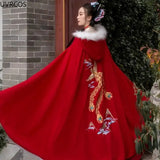 Ancient Black Hanfu Cloak Women Chinese Style Princess Costume Female Autumn Winter Warm Embroidery Hooded Cape Coat-Outfit