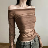 2023 Autumn New Women's Clothing Solid Color Repair Street Fashion Word Reveals Back Long-Sleeved