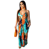 Fongt New Women's Casual Loose Print Cotton Slip Dress-Outfit