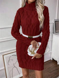 Fongt And Winter New High-Collared Collared Turtleneck Sweater Knitted Long-Sleeved Dress
