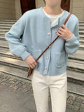 Fongt And Autumn New Korean Version Soft Waxy Wind Sweater Coat Female Pure And Fresh Sweet Single Breasted Short Round Collar Knit Cardigan Female-Outfit