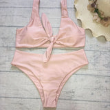 High Waist Bikini Women Swimwear Solid Red Backless Push Up Padded Biquini Female Brazilian Front Tie Bathing Suit