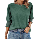Fongt Women's 2025 Spring/Summer Fashion Sleeve 7-Sleeve T-Shirt Round Collar Basic Lace Sleeve