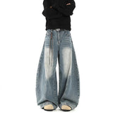 Fongt Retro Broad-Legged Jeans Design Feel Small Cat Bends Trousers Hanging Trousers Trousers