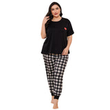 Fongt Size Pajamas Female 200 Catties Fat Mm Add Fat Increase 5XL Spring Short Sleeve Trousers Home Clothing Suit-Outfit
