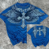 Fongt New T-Shirt Cross Wings Before And After Printing Round Neck Short-Sleeved Direct Selling Hot