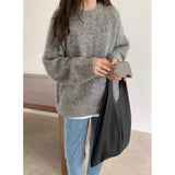 Fongt New Ultra-Soft Special Grade Sheep Velvet Korean Version Of Loose Thin Solid Color Base Round Collar Knitted Sweater