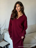 Fongt Autumn And Winter Scissors Collar Soft Sweater Skirt Elegant Loose Dress In Style