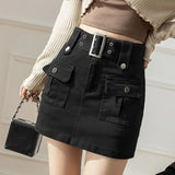 Fongt Denim Short Skirt Women Spring And Summer Retro Temperament A-Word Skirt High Waist Slim Slim Skinny Ass Skirt Skirt