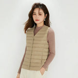 2024 New Autumn And Winter Light Down Jacket Vest Female Warm Slim Inside The Vest Vest White Duck Velvet-Outfit