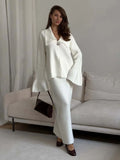 Fongt And Winter Solid Color Overturned Sweater Suit Female Horn Sleeve Temperament Knitted Polo Skirt Two-Piece