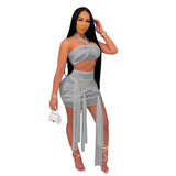 Fongt New Women's Perspective Mesh Bandage Dress Strapless Skirt Two-Piece Set-Outfit