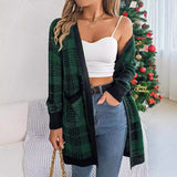 And Winter Casual Lattice Pocket Long-Sleeved Cardigan Sweater Jacket Christmas Women's