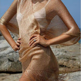 Fongt Women's Sunscreen Gold And Silver Ribbon Cuffed Fork Shawl Beach Hoodie