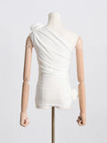 Fongt Temperament Famous Wind 2025 Spring New Three-Dimensional Flowers Sexy Black And White Shoulder Vest Topess