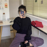 Sweatshirts Women Streetwear Solid Casual Hoodies Korean Harajuku Long Sleeve O Neck Loose All Match Pullover Tops New-Outfit
