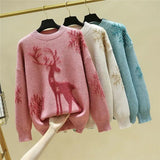 Autumn Winter New Cartoon Christmas Elk Casual Knitted Sweaters Commute Elegant Solid Color Thick Warm Chic O-Neck Jumpers-Outfit