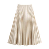Fongt New Folding Solid Color Mid-Rise Mid-Swaist Mid-Summer Skirt Skirt 3067401