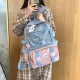 Badge Ita Women Backpack Transparent Contrast Color College Gilrs Schoolbags Female Flap Multi-pocket Laptop
