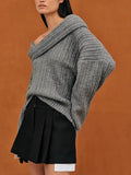 Fongt 2024 New Fashion Trend Irregular One Word Collar Design Sense Loose Casual Sweater Long Sleeved Sweater-Outfit