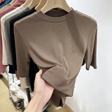 Fongt Wind Advanced Sense Pure Color Half High Collar Five Minutes Sleeve Sleeve T Shirt Female Slim Slim Inside The Bottom Shirt Woman-Outfit