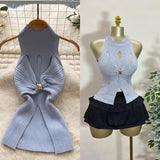 Fongt Luxury Gold Wind High-End Sleeveless Knitted Vest Women Summer Metal Kinesi Design Chic Hot Girl Top Tide