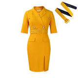 Fongt Large-Size Women's Clothing 2025 Winter New Suit Collared Hips Thin Open Fork OL Professional African Dress