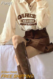 90s Retro Style Embroidery Sweatshirts Women Harajuku Corduroy Beige Oversized Hoodies Polo Collar Casual Tops