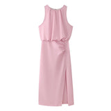 Fongt 2025 New Women's Clothing Collar With No Sleeves Folds Decor Dress