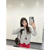 Fongt Gray Round Collar Small Fragrant Knitted Top Woman 2025 Spring Small Man Super Fire Single Special Coat Thin