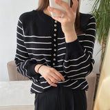 New 2021 Winter Spring Women Sweater Knitted Oversized Wild Striped Fashionable Vintage Pullovers Wild Tops