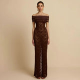 Fongt Women's Autumn New Word-On-A-Shoulder Perspective Sexy Lace Open-Fork Body-Body-To-Ssing Dress Woman