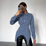 Fongt 2023 New Shirt Female Design Sense Irregular Lapel Long Sleeves With Fashion Shirt-Outfit
