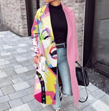 Women's Warm Coat Long Sleeved Lapel Jackets Elegant Temperament Winter Coat Warm Loose Printed Pockets Women's Clothes