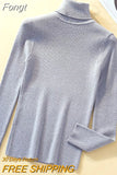 Quality Warm Women Sweater Shiny Turtleneck Pullover Sweaters Fashion Slim Knitted Tops Female Jumper 2023 Autumn