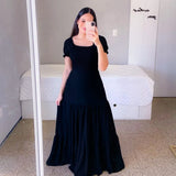 Fongt New Spring And Summer Women's Dress A Word Broken Shoulder Long Pure Fairy