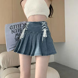Chic Blue Denim Skirt for Women 2024 Summer New High Waist A-line Skirts Y2k E-Girl Drawstring Bow Faldas Mujer-Outfit