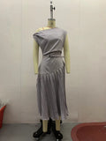 Fongt Summer New Women's Solid Color Collar Fashion Splicing Sleeveless Dress