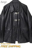 Women's Vintage Black PU Leather Jacket Motorcycle Coat 2023 Autumn Winter Female Korean Casual Loose Streetwear