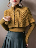 Cloak Sweater 2 Piece Sets Fall Winter Retro Thick Mock Neck Knit Cape And Slim V-neck Pullover Women Warm Sweaters