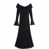 Fongt Women's Dress 2025 New Fashion Elegant Sexy One-Word Shoulder Lace Dress
